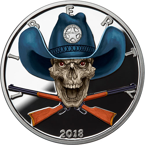 5 Oz Silver Colorized Proof American Western Skulls Sheriff Rounds (New ...