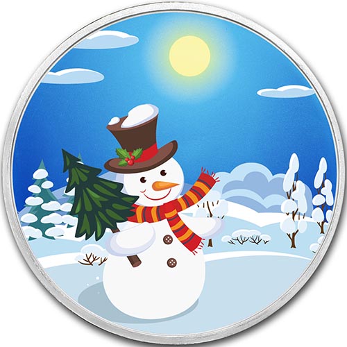 1 Oz Silver Colorized Snowman Rounds - Silver